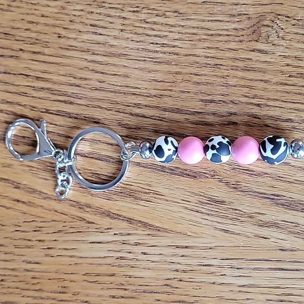 Pink & Cow Print Keychain Accessory